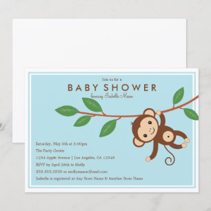 Little Monkey - Blue Baby Shower Invite