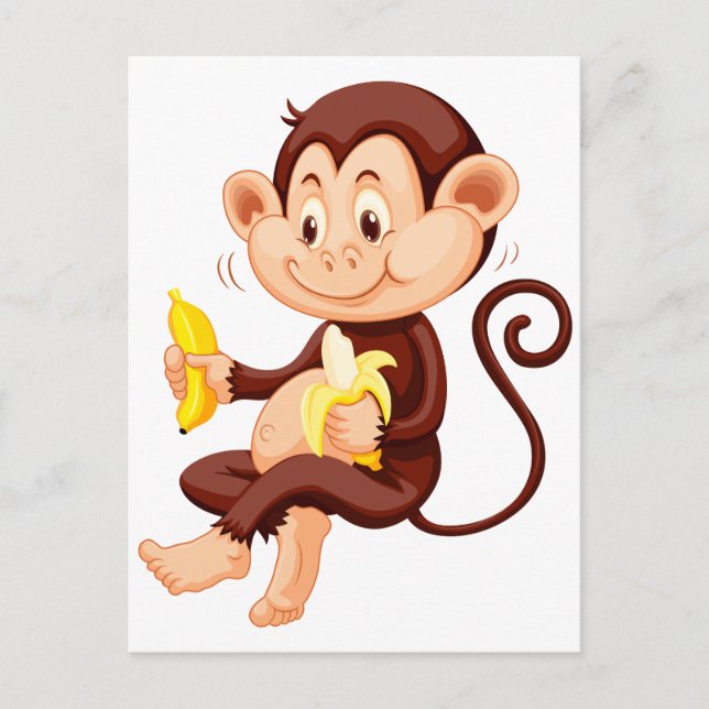 Little monkey eating bananas postcard (Front)