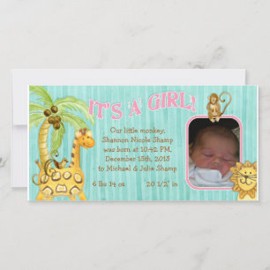 Little Monkey Girl Baby Birth Announcement