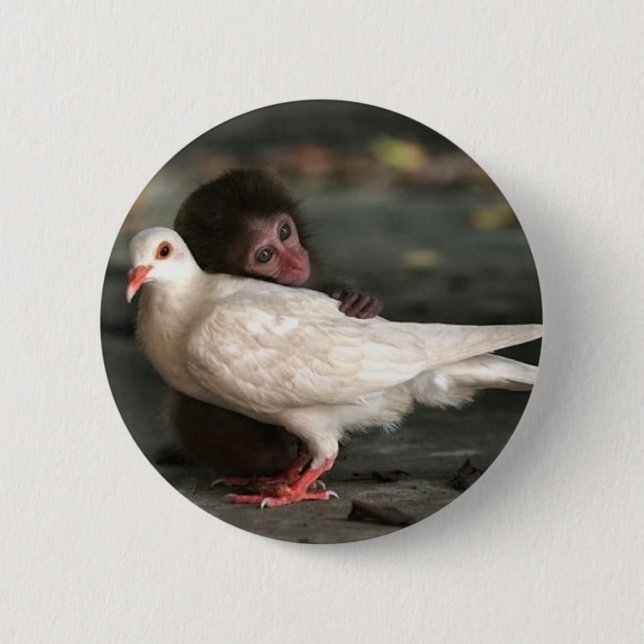 Little Monkey Hugging Bird 6 Cm Round Badge (Front)