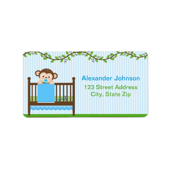 Little Monkey in a Crib Boy Address Labels (Front)