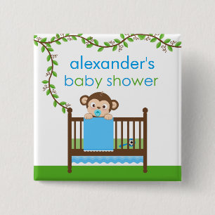 Little Monkey in a Crib Boy Baby Shower Button