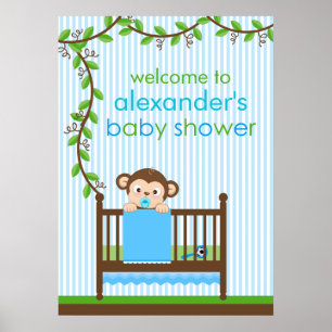 Little Monkey in a Crib Boy Baby Shower Poster
