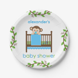 Little Monkey in a Crib Boy Paper Plate