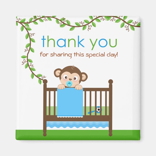 Little Monkey in a Crib Boy Thank You Magnet (Front)