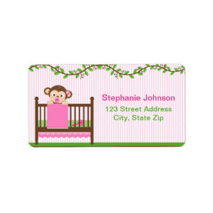 Little Monkey in a Crib Girl Address Labels