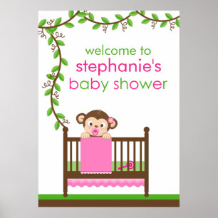 Little Monkey in a Crib Girl Baby Shower Poster