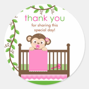 Little Monkey in a Crib Girl Thank You  Sticker