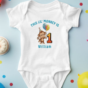 Little Monkey Kids 1st Birthday Personalised  Baby Bodysuit