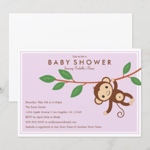 Little Monkey - Lavender   Baby Shower Invite