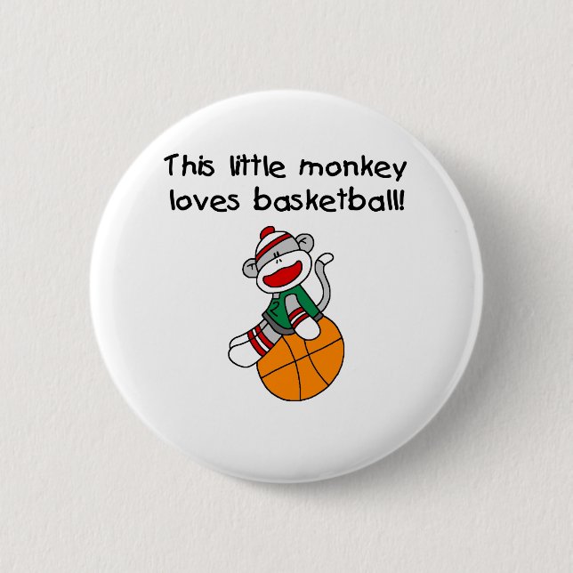 Little Monkey Loves Basketball 6 Cm Round Badge (Front)