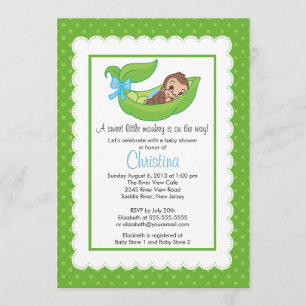 Little Monkey Pea Pod Baby Shower Invitations