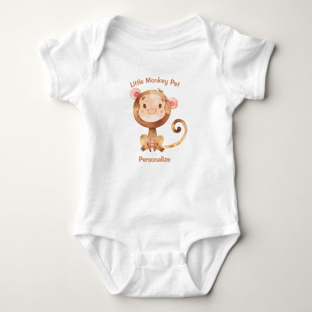 Little Monkey Pet Cute Baby Monkey Personalise Baby Bodysuit (Front)
