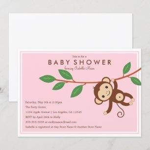 Little Monkey - Pink   Baby Shower Invite
