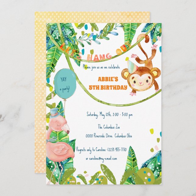 Little Monkey Tropical Party Time Invitation (Front/Back)