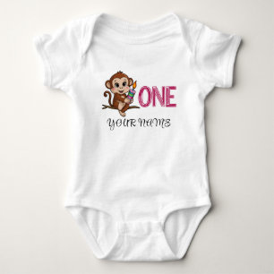 Little Monkey with 1st Birthday Candle Baby Bodysuit