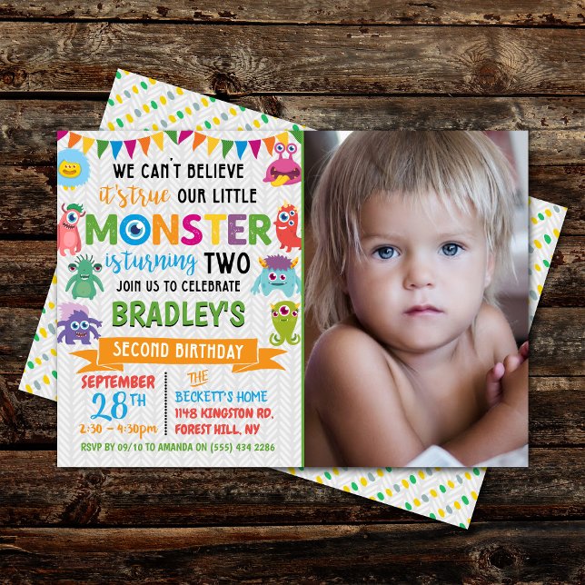 Little Monster 2nd Birthday Photo Invitation (Creator Uploaded)
