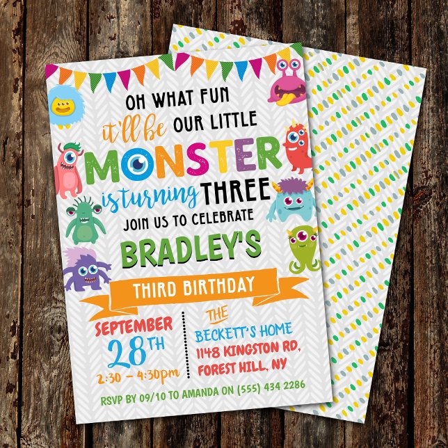 Little Monster 3rd Birthday Invitation (Creator Uploaded)
