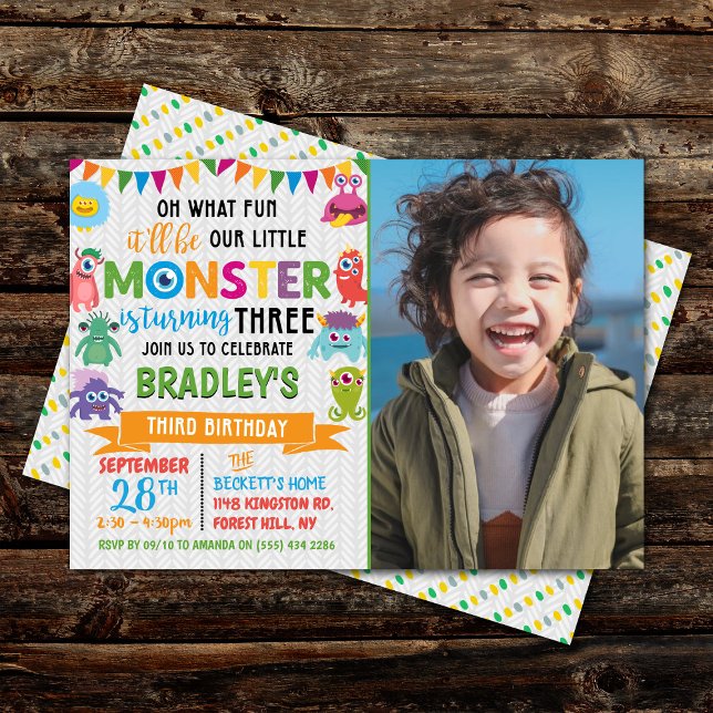 Little Monster 3rd Birthday Photo Invitation (Creator Uploaded)