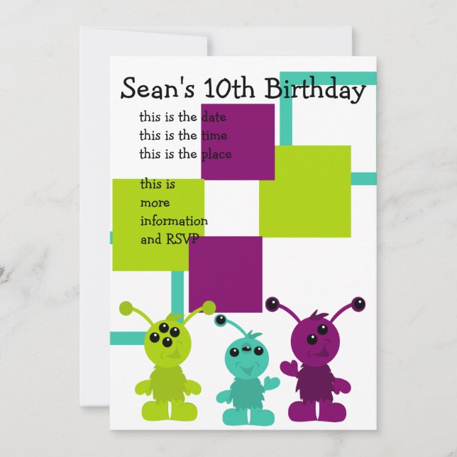 Little Monster Alien Creatures Invitation (Front)