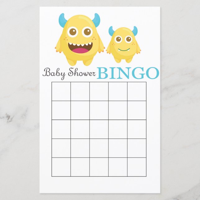 Little Monster baby shower bingo card (Front)
