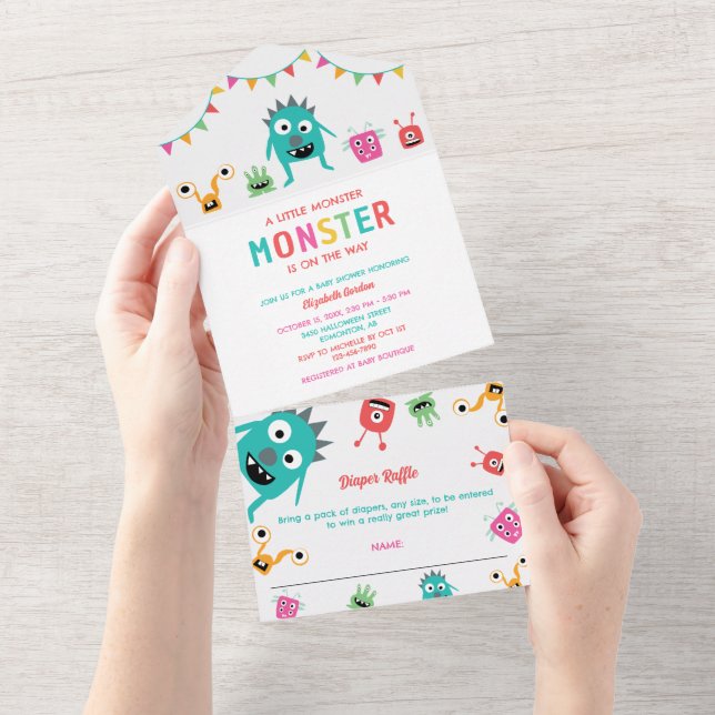 Little Monster Baby Shower Diaper Raffle Card (Tearaway)