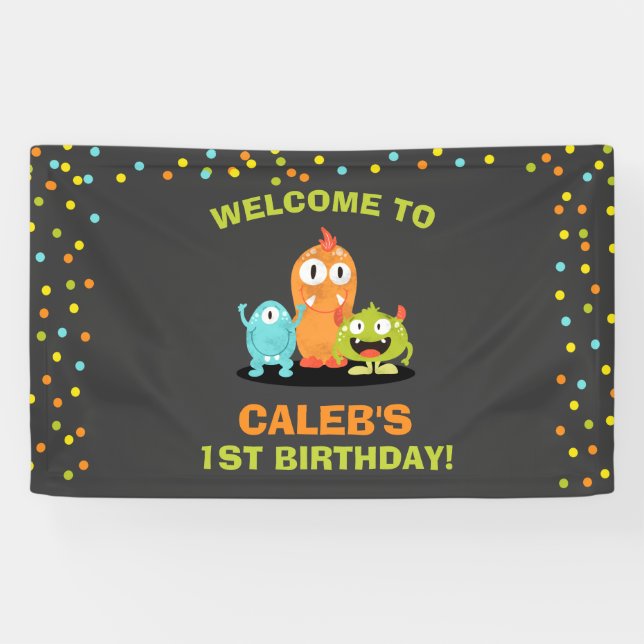 Little Monster Birthday Banner Boy Chalk Confetti (Horizontal)