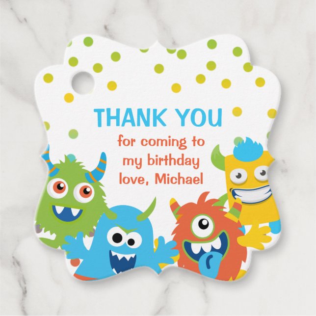 little  Monster birthday favour tags (Front)