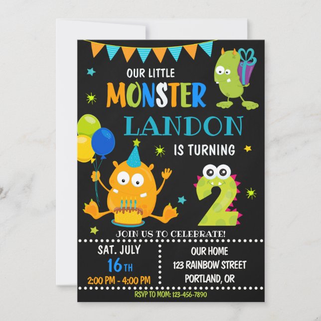 Little monster birthday invitation for boy (Front)