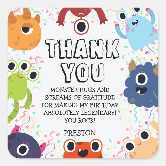 Little Monster Birthday Party for All Ages Square Sticker (Front)