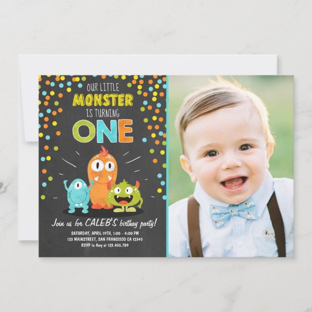 Little Monster Birthday Party Invitation Chalk (Front)