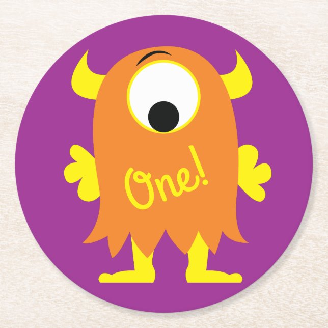 Little Monster Birthday Party Round Paper Coaster (Front)