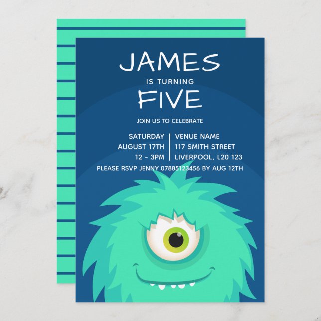 Little Monster Blue Invitation (Front/Back)