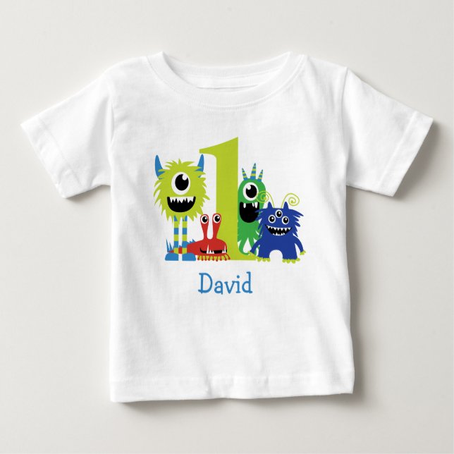 Little Monster Boy 1st Birthday Outfit Baby T-Shirt (Front)