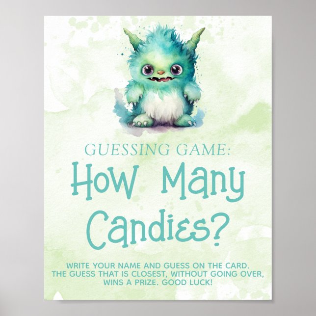 Little Monster Boy Baby Shower Guessing Game Sign (Front)