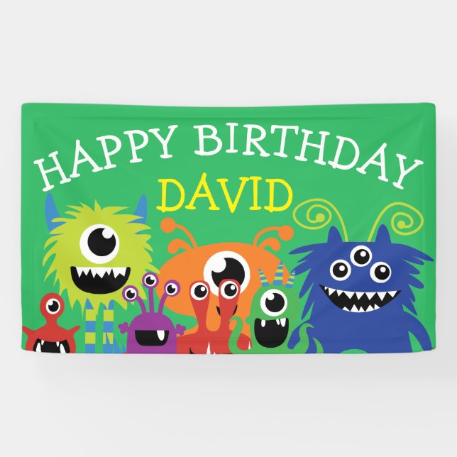Little Monster Boy Birthday Party Cute Banner (Horizontal)
