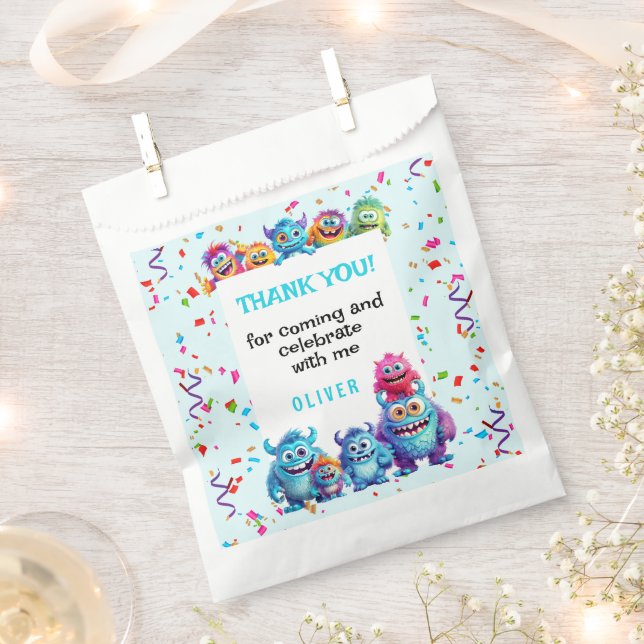 Little Monster Boy Colourful Birthday Favour Bags (Clipped)