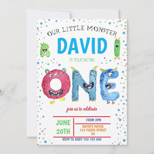 Little Monster Boy First Birthday Monsters Invitation (Front)