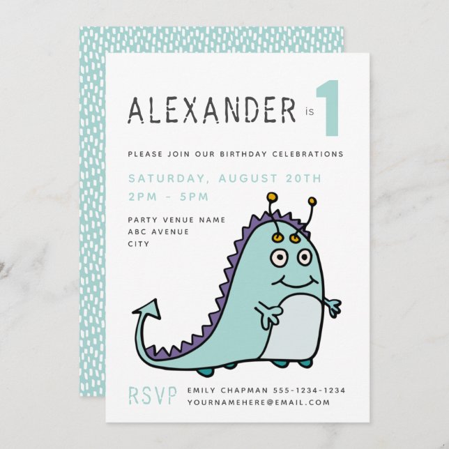 Little Monster Boys 1st Birthday Party Invitation (Front/Back)
