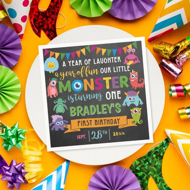 Little Monster Chalkboard 1st Birthday Party Napkin (Creator Uploaded)
