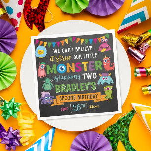 Little Monster Chalkboard 2nd Birthday Party Napkin