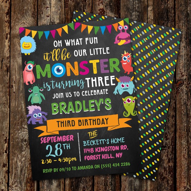 Little Monster Chalkboard 3rd Birthday Invitation (Creator Uploaded)