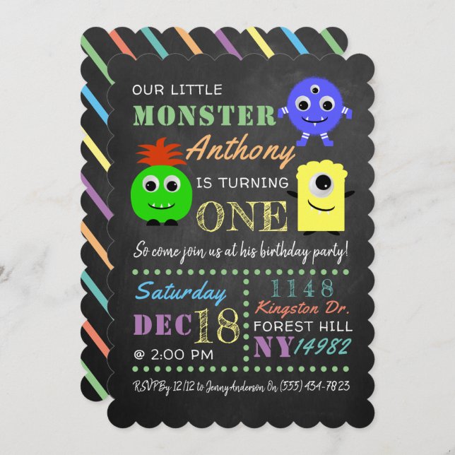 Little Monster Chalkboard Any Age Birthday Invitation (Front/Back)