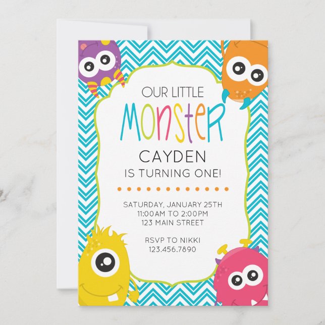 Little Monster first Birthday Invite (Front)