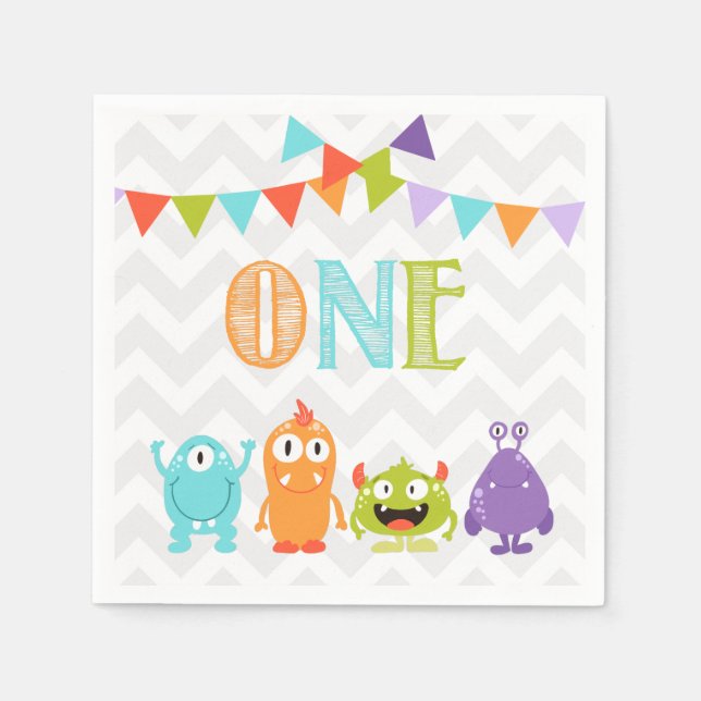 Little monster First Birthday Paper Napkin Boy (Front)