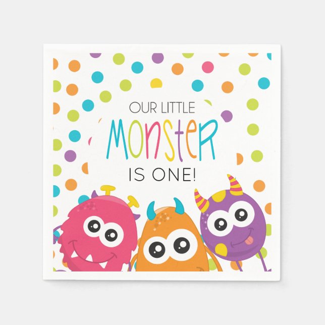 Little Monster First Birthday Party Napkins (Front)