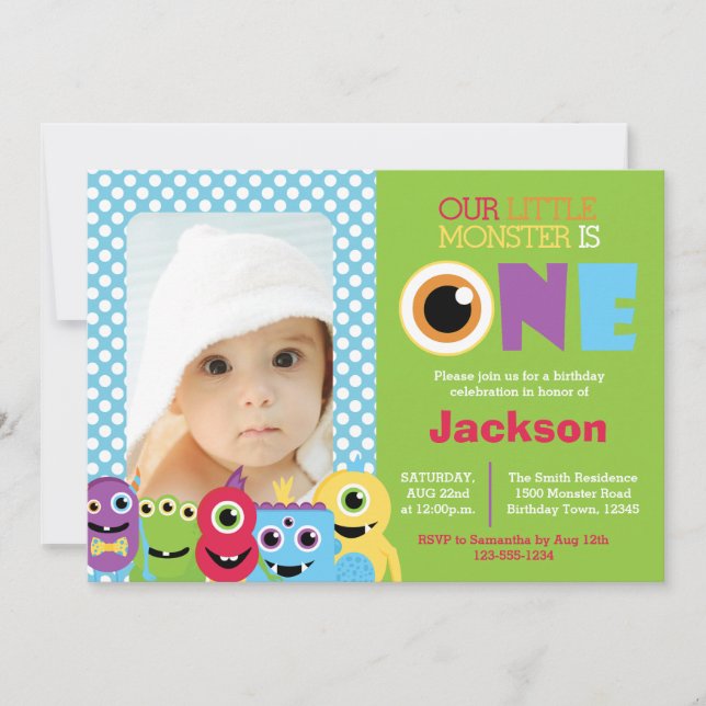 Little Monster First Birthday Photo Invitation (Front)