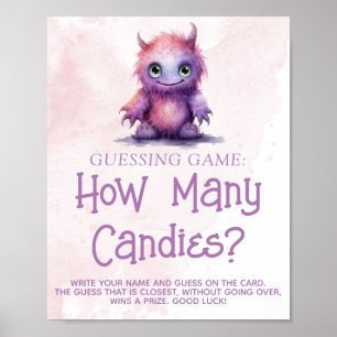 Little Monster Girl Baby Shower Guessing Game Sign