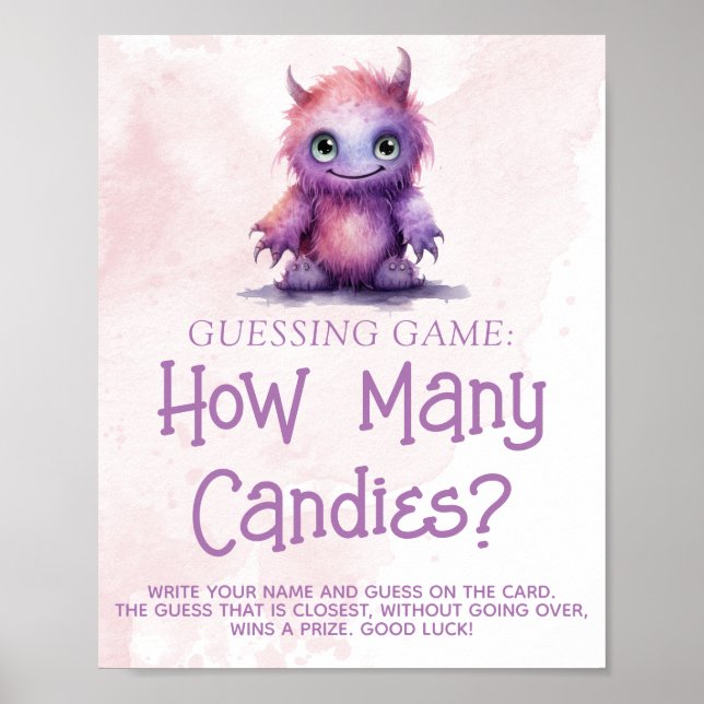 Little Monster Girl Baby Shower Guessing Game Sign (Front)