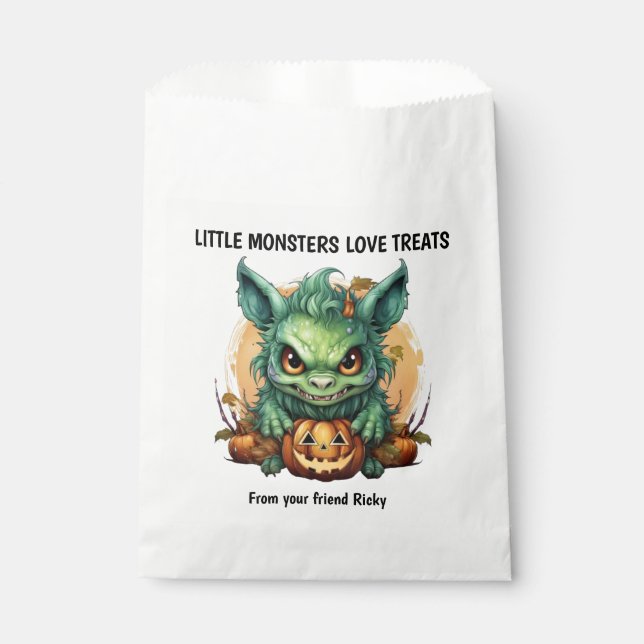 Little Monster Green Creature Halloween Favour Bag (Front)